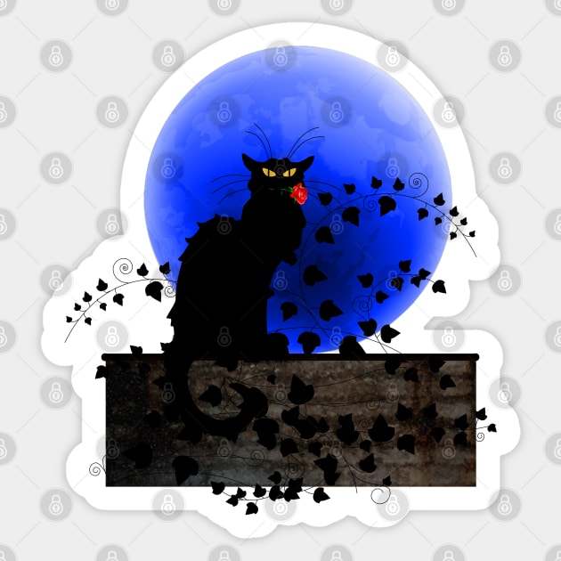 Chat Noir Blue Moon Red Rose Sticker by HolidayBug